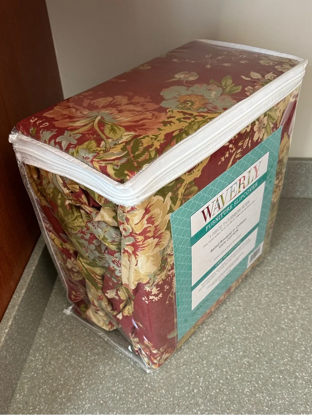 Waverly Ballad Bouquet Crimson and Gold Floral T-Cushion Sofa Slipcover